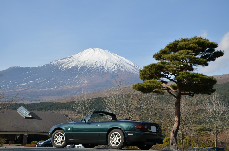富士山と松の木とユーノスロードスター